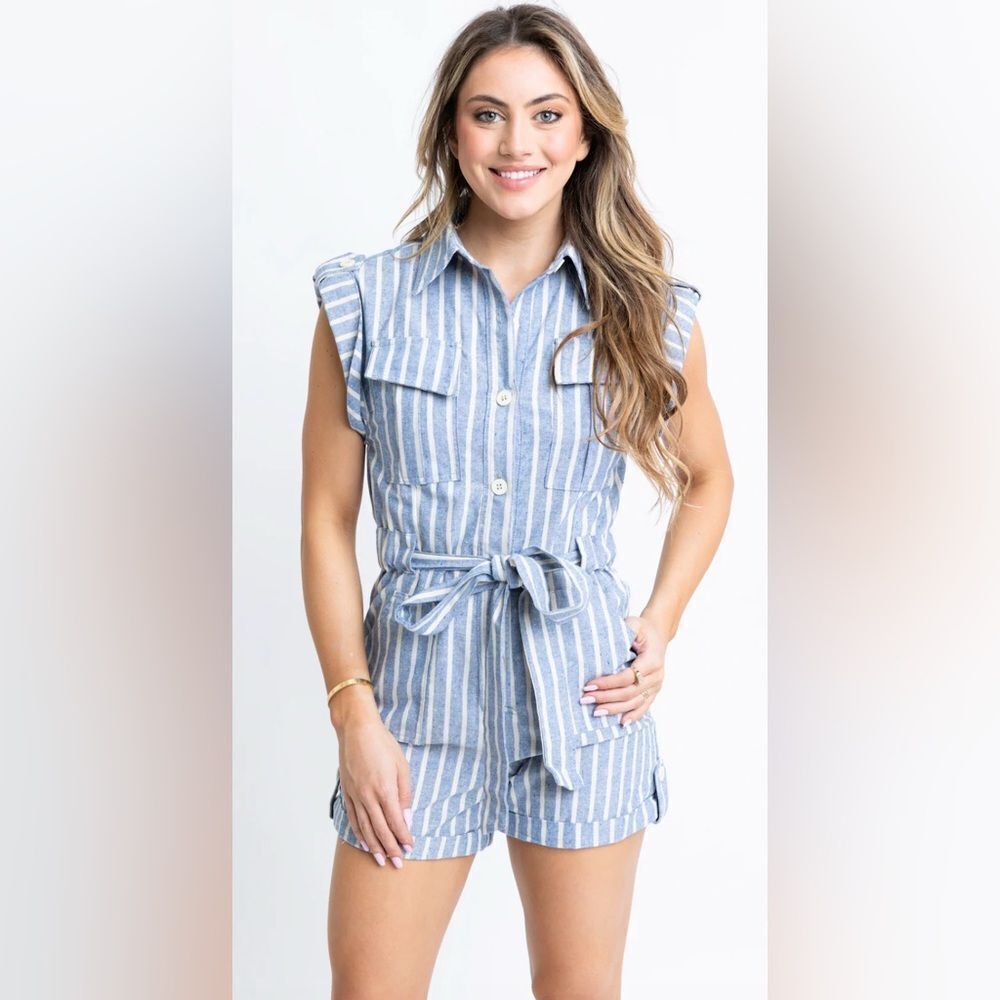 Karlie Linen Striped Jumpsuit NWOT